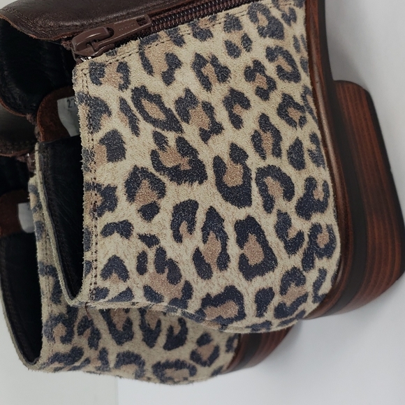 NAOT HELM BROWN LEATHER CHEETAH PRINT SUEDE SIDES ZIP BOOTIES WOMEN'S 42 L 11 - Picture 6 of 11